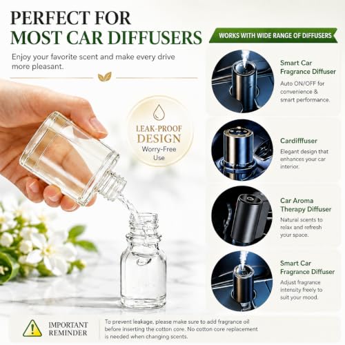 Image of Amor Lyris 5.7 fl oz Car Air Freshener Refill, Perfume Oil for Smart Car Diffuser, Long-Lasting up to 6 Months, Made with Natural Plant Extracts, White Tea