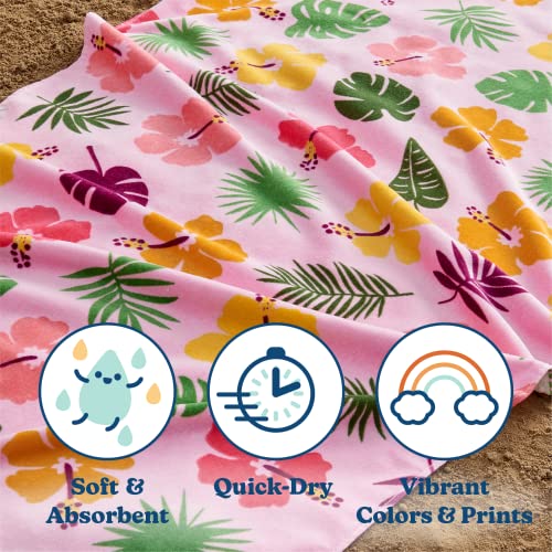 Sun Sprouts 100% Cotton Beach Towel Hibiscus Flowers And Leaves Pattern For Kids & Toddler. Bath, Pool, Camping, Travel Towel For Boys & Girls. 30” X 60” Quick-Dry & Super Absorbent Beach Blanket #TOP3