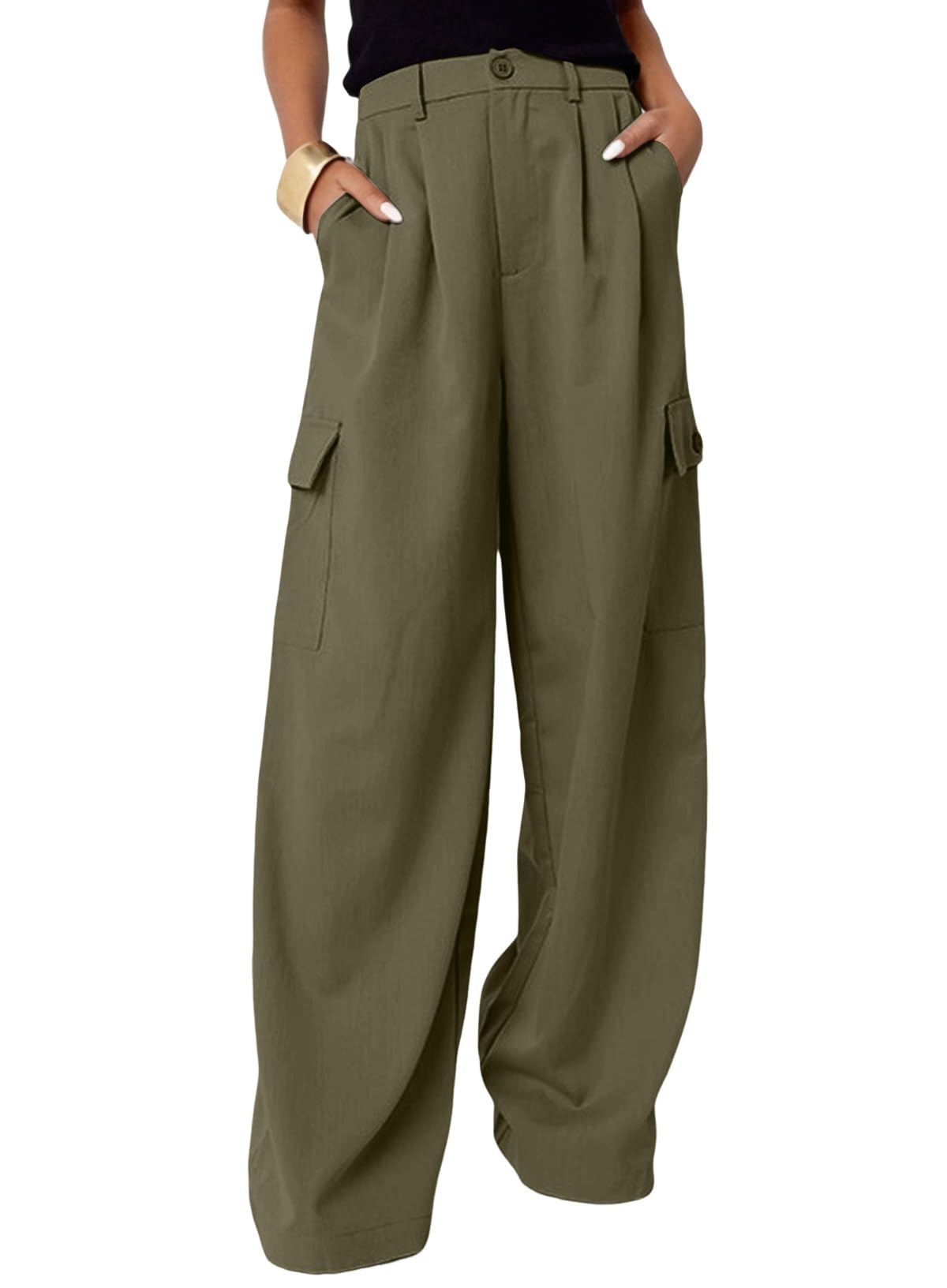Womens High Waisted Wide Leg Cargo Pants Baggy Casual Work Pants with 4 Pockets