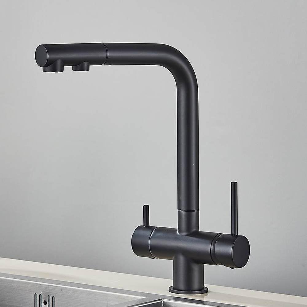 Zqfhsx Matte Black Faucet Water Purifier Kitchen Faucet Black Pull Out Flexible Filter Faucets Brass 2 In 1 Hot Cold Mixer Tap,Chrome