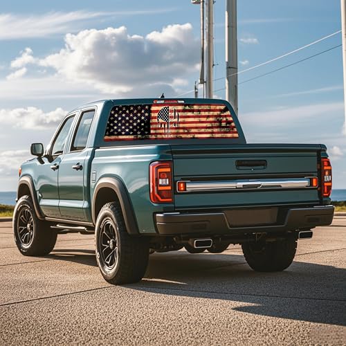 Image of Rear Window Decals for Trucks - 65x17.3 in Back Window Decals Fit Most Pickup Trucks SUV, Vinyl American Skull Flag Back Window Decal for Car Personalized Decoration - Skull Decal-4-S