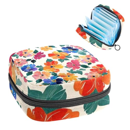 Portable Menstrual Pad Bags, Large Capacity Sanitary Napkin Storage Bag, First Period Kit for Girls Women, Zipper Nursing Pad Holder Flower with Leaves Yellow Background