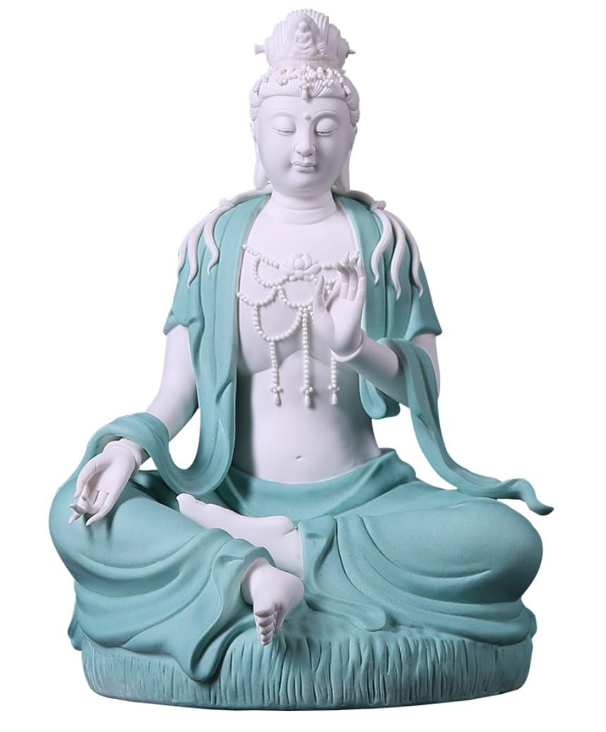 GAOJUNAN Buddha Statue,Zen Altars, 12.2 Inch Sitting Buddha Figurine Ornaments Meditation Seated Pose Statue Desk Shelf Decoration(Blue)