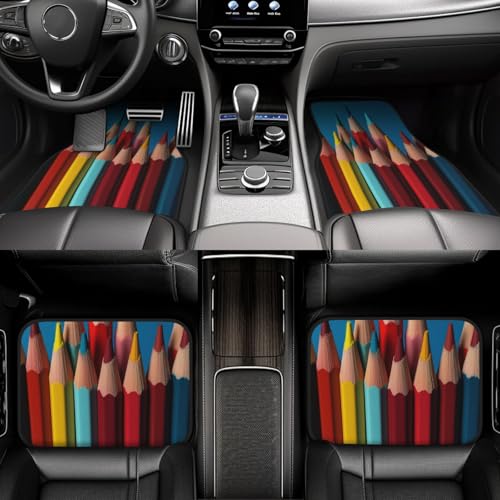 Tapis de sol de voiture universels à motif crayons de couleurs vives lot de 4