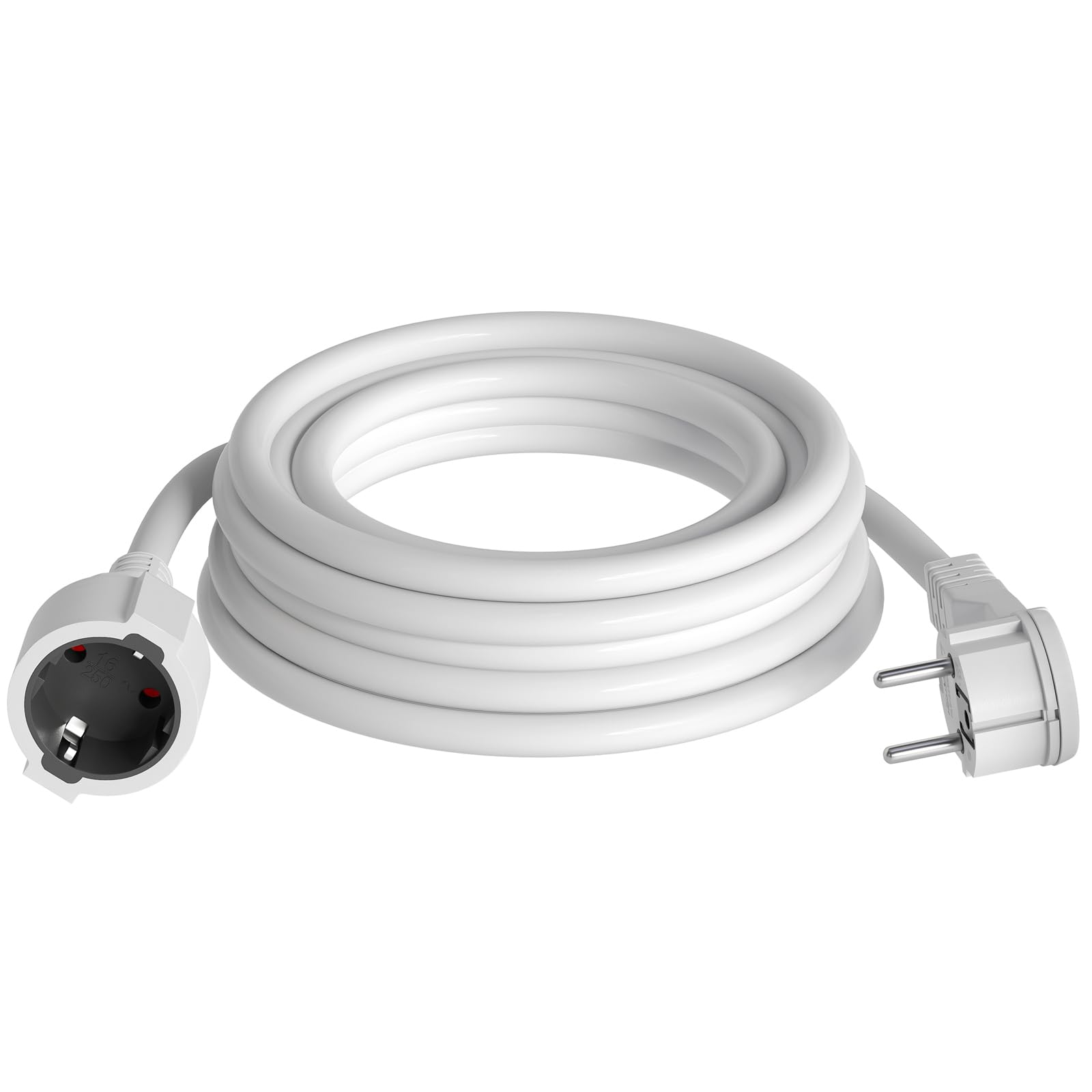 hb-digital 5m Strom Verlängerungskabel mit Winkel-Flachstecker CEE 7/7 auf Schutzkontakt-Kupplung CEE 7/3 – H05VV-F 3×1,5 mm² – IP22 – Weiß