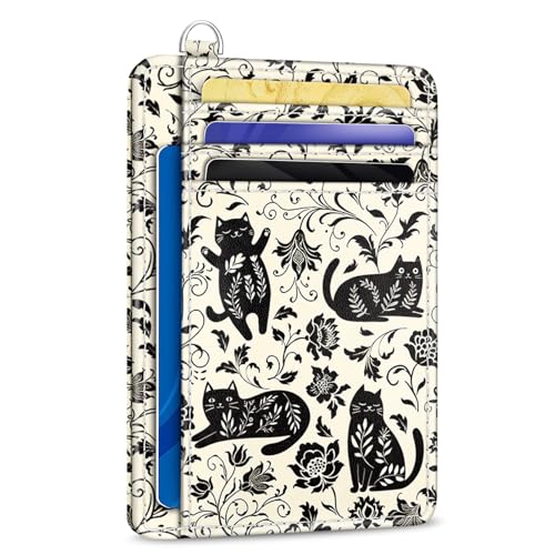 Image of Yonlevres Cat Credit Card Holder Small Wallet Women RFID Blocking Slim Cute | Front Pocket, Handy, RFID Blocking, Woman Girls Ladies Gifts, D-ring for Keychain,Thin Mini Card Case, ID Window, PU Leather