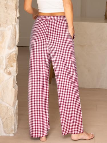 Image of ANRABESS Womens Gingham Striped Boxer Pants | 2026 Fall Outfits,Wide Leg Elastic Waist with Pockets,Casual Lounge Pajama Bottoms,Lightweight Breathable,Fashion Clothing