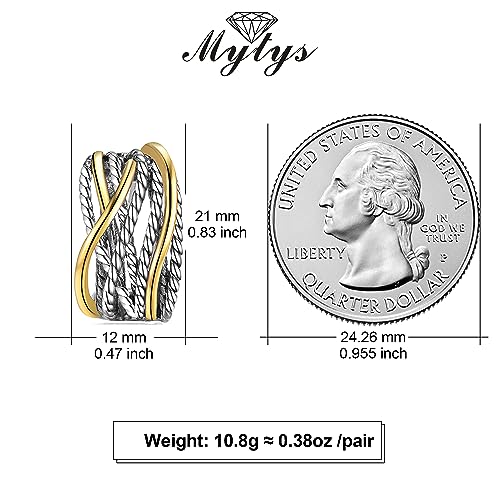 Two Tone Huggie Hoop Earrings Cross Over Design Twisted Rope Silver Gold Statement Wide Band Clip On Hoops for Women Fashion Jewelry Gift4