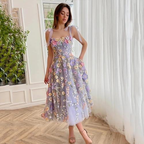 Women's Tulle Prom Dresses 3D Flowers Long Corset Ball Gowns Flower Lace Formal Party Dress3