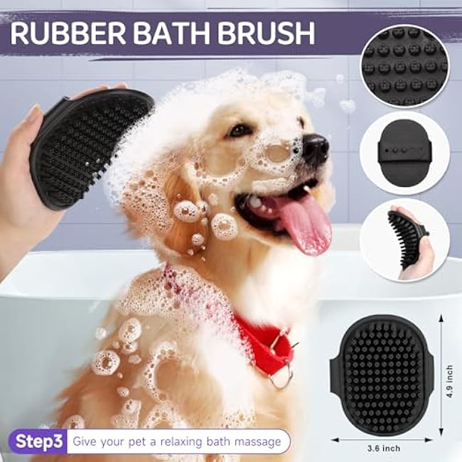 Dog Brush Kit ¨C 3 PCS Grooming Set with Self-Cleaning Brush, Undercoat Rake & Pet Bath Brush. Great for Shedding, Tangles & Dirt Removal ¨C Ideal for Long & Short Haired Dogs & Cats, Black-SPCaXl61
