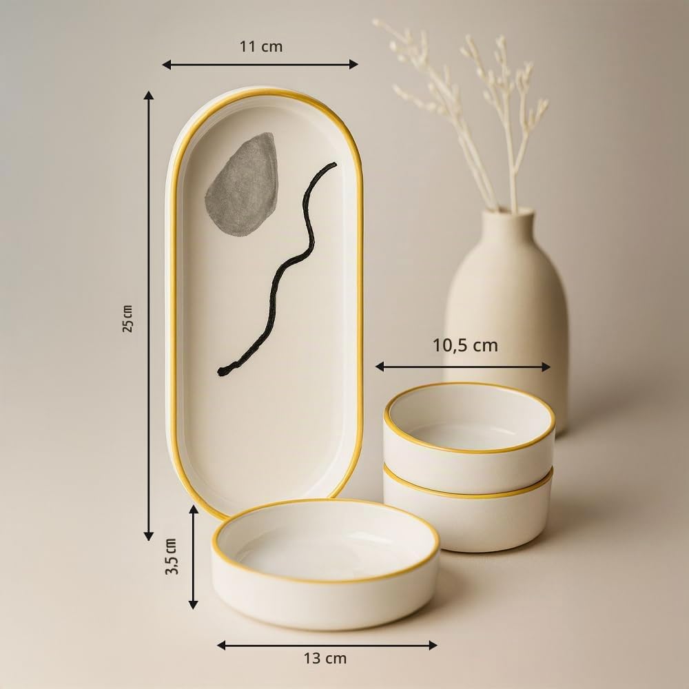 14-teiliges Frühstücksset für 6 Personen – Stackable Axial Serie – Handgefertigtes Kütahya-Keramikgeschirr mit Servierplatten & Schälchen – Spülmaschinengeeignet