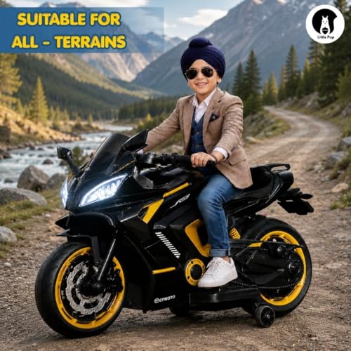 Image of LITTLE PUP Yamaha R9 Battery Operated Bike for Kids | Electric Bike for Child | LED Light & Music | Baby Ride on Toy Rechargeable Battery | for Kids to Drive 2 to 10 Years Boys and Girls (Black)