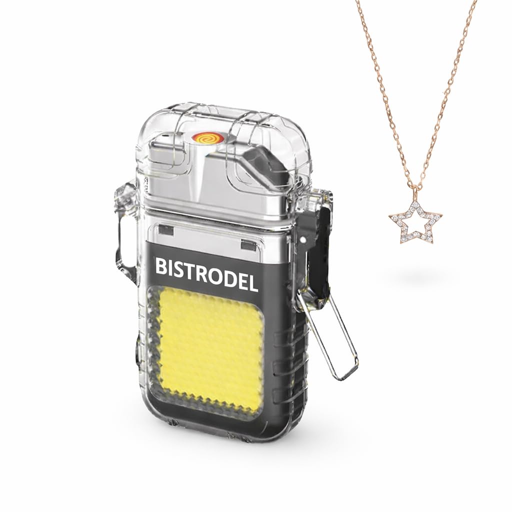 Bistrodel Waterproof USB Rechargeable LED Flashlight Lighter – Transparent Keychain Torch with Plasma Arc, Windproof Flameless Mini Lantern for Outdoor, Camping, Hiking & Survival