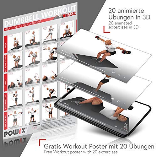 POWRX Hexagon Dumbbells (paar) incl. training | 2-32,5 kg | gerubberd | anti-slip, verchroomde handgrepen | dumbbell set… - Afbeelding 6