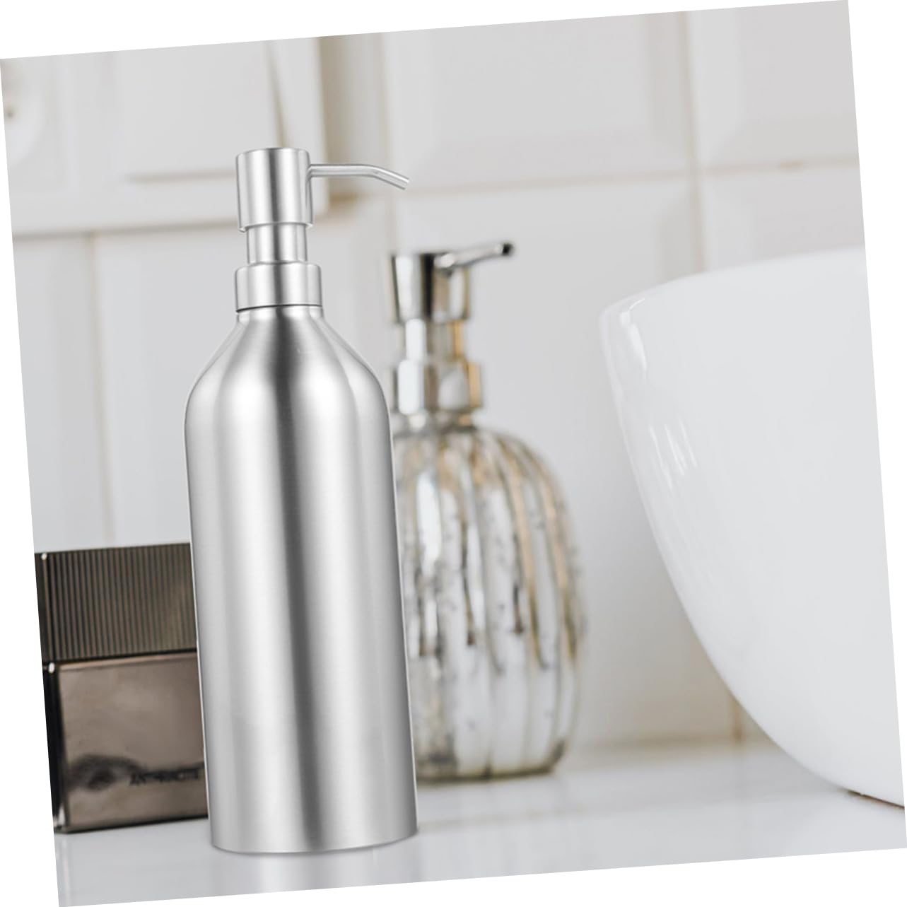 Cabilock Dispensador de Jabón Recargable Diseño Recto y Hombro Curvo de Acero Inoxidable 700ml 2piezas Fácil de Presionar para Baño y Hotel