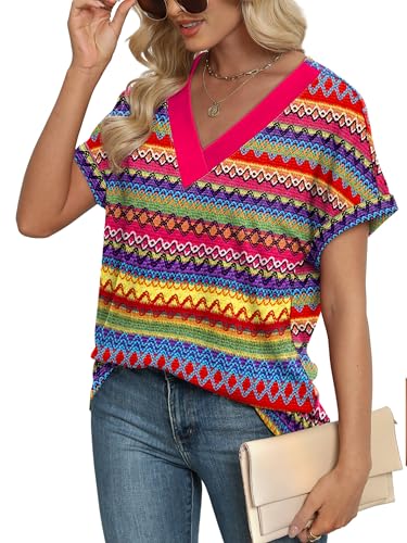 Image of WIHOLL Womens Summer Tops Short Dolman Sleeve Shirts 2026 Fashion V Neck Outfits Clothes