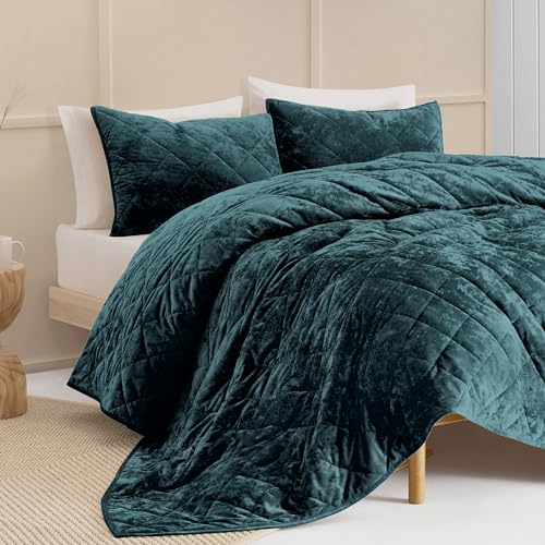 SHALALA Luxury Velvet Quilt Set King Size,Ultra Soft Lightweight Summer