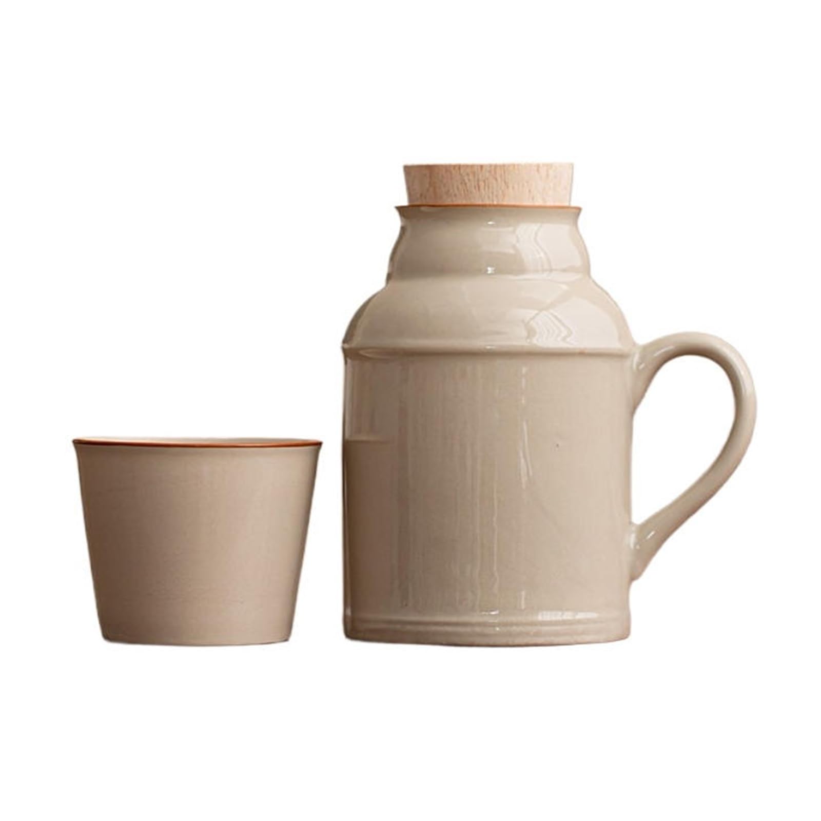 Keramik Thermoskanne, Wasserkocher-Set, Teekanne | Kanne mit Deckel und einer Tasse, für Haushalt, Restaurant losen Tee, Teebeutel und Früchtetee(Beige)