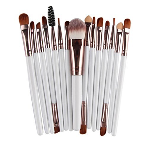Sankuwen 15PCs Makeup Brush Set Tools Toiletry Kit (White-Coffee)