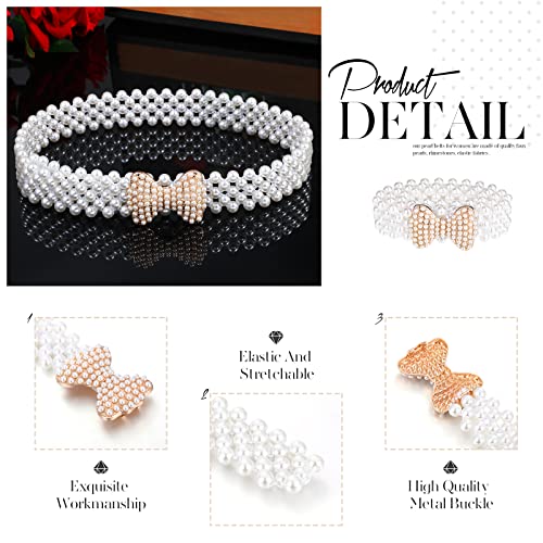4 Pack Wedding Pearl Belt for Women Dress Rhinestone Bridal Belt Crystal Beaded Waistband Elastic Jeweled Wedding Waist Sash Accessories for Women Bride Bridesmaid Gown Birthday Party Prom Gifts2