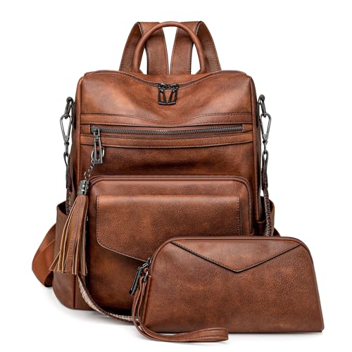 HGWSSY Womens Fashion Backpack Purse for Women Leather Multipurpose PU Ladies Shoulder Bag Travel bag Satchel Handbags (brown)