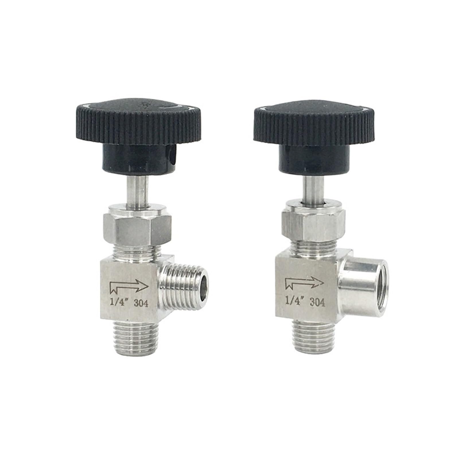 Válvula de aguja con codo de 90° de acero inoxidable 304, macho y hembra, 1/8"–1/2", control de flujo for agua, gas y aceite(1/2",Male To Male)