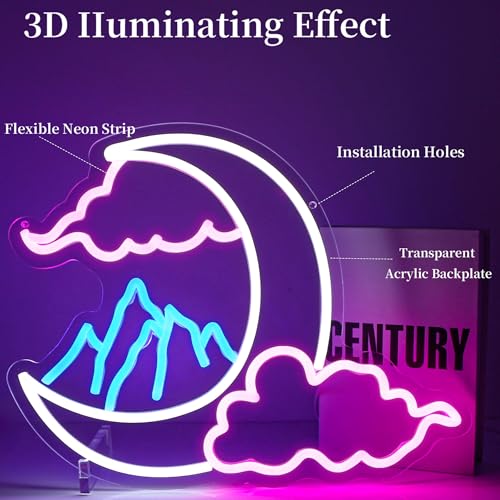 Image of Cloud Moon Mountain Neon Sign Led Neon Lights Neon Signs for Wall Decor Light Up Sign for Birthday Party Club Gift