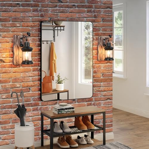 Image of Rustic Wall Light Fixtures Vintage Wall Sconces Sets of 2 Farmhouse Antique Wooden Lamp with Clear Glass Indoor Lighting Black Bedside Sconces Lighting for Bar Cafe Barn Stairs