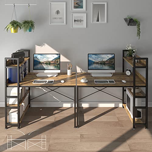 Jsungo Computer Desk With 4 Tiers Shelves, 47 Inch Sturdy Table With Reversible Bookshelf For Home Office, Study Tower Desk For Small Space, Industrial Modern Style, Rustic Brown #TOP4