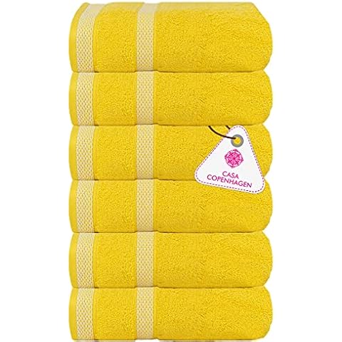 Casa Copenhagen Solitaire Luxury Hotel & Spa Quality, 600 GSM Premium Cotton, 6 Piece Hand Towel Set, Butter Cup Yellow Cover
