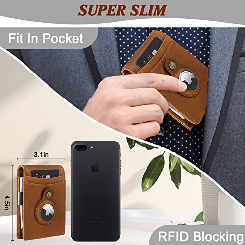 HUAFIY AirTag Wallet Genuine Leather Mens Wallet with Money Clip Air Tag Wallet Card Holder RFID Blocking Bifold4