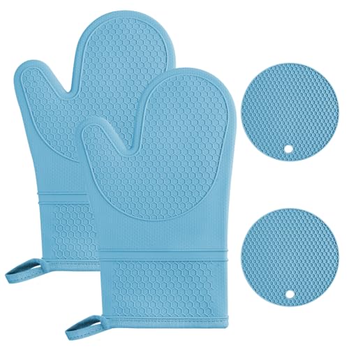 AUAUY Ofenhandschuhe Set, 1 Paar Silikon Ofenhandschuhe mit 2 Topflappen, Anti-Rutsch Kochhandschuhe, Hitzebeständige Topfhandschuhe, Backofen Handschuhe für Küche Kochen Backen Grillen BBQ AUAUY Ofenhandschuhe Set, 1 Paar Silikon Ofenhandschuhe mit 2 Topflappen, Anti-Rutsch Kochhandschuhe, Hitzebeständige Topfhandschuhe, Backofen Handschuhe für Küche Kochen Backen Grillen BBQ