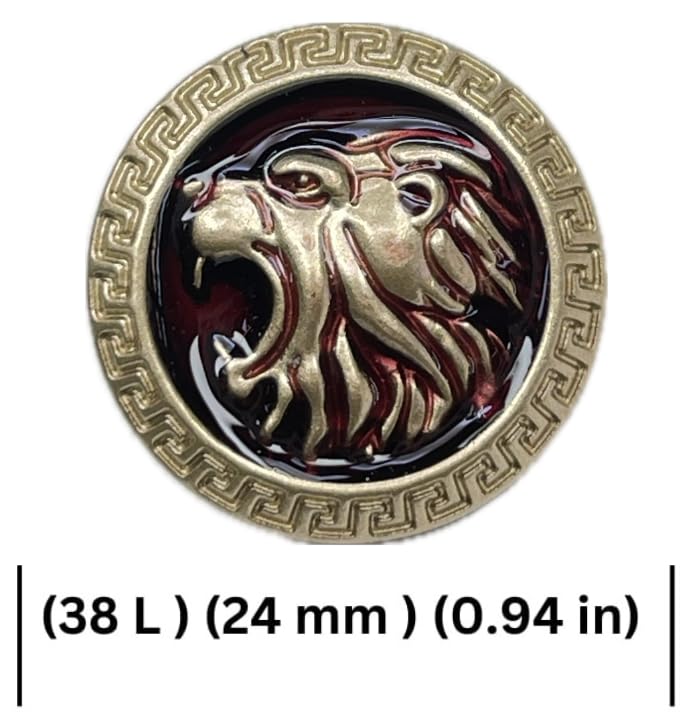 Image of Abs Golden 3D Lion Head Shank Button Embedded Enameled Lucite Round Abs Button for Blazer Suits Coat Bandhgala DIY Art & Crafts (Pack of 8 Big, Red Lucite)