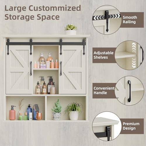 Image of Vabches Bathroom Wall Cabinet, Farmhouse Medicine Cabinet, White