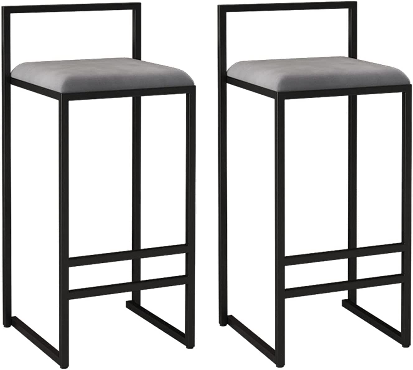 GRDDBZA Modern Bar Stools Set Counter Height Dining Chairs Bar Stools Black Bar Chairs Velvet Metal Counter Stools with Backrest and Footrest Bar Stools(65cm)