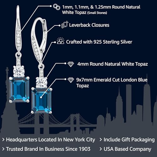 Gem Stone King Drop Dangle Gemstone Birthstone and White Topaz Earrings for Women | 925 Sterling Silver | Emerald Cut 9X7MM | Fine Jewelry Gifts for Her Mom Anniversary Wedding2