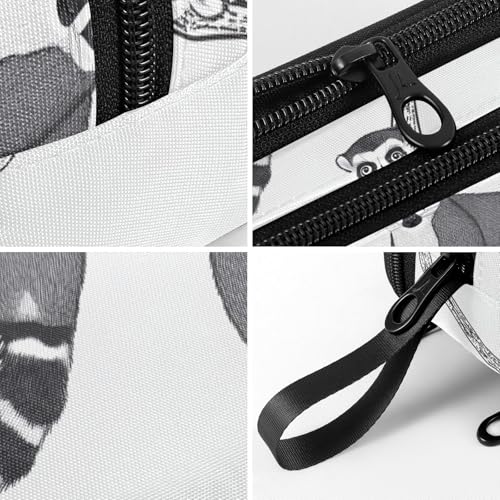 Image of Fustylead Black and White Cute Lemur on Branch Pencil Pen Case with 3 Compartments, Lightweight & Spacious Stationery Bag Cosmetics Bag