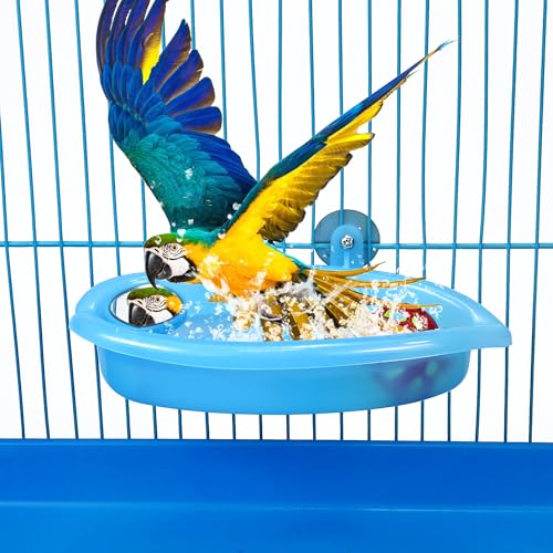 Image of Bird Bath for Cage, Bird Bath Toy with Small Double-Sided Mirror, Birdbath Cage Accessory with Small Bells for Small Birds Parrots Cockatiel Budgies