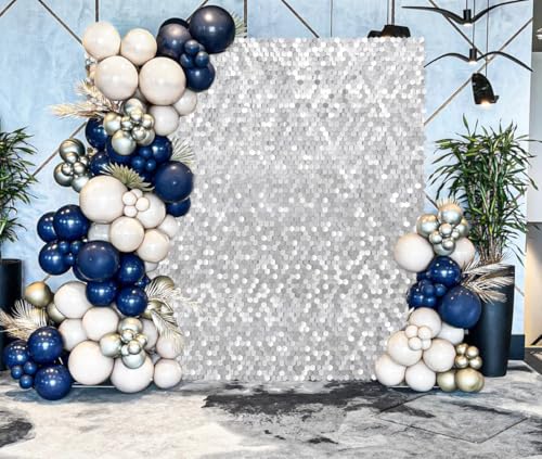 Image of Silver Shimmer Wall Backdrop Panels 3ftx4ft Sequin Photo Backdrop for Graduation Wedding Glitter Birthday Party Independent Day Background Sparkle Decor