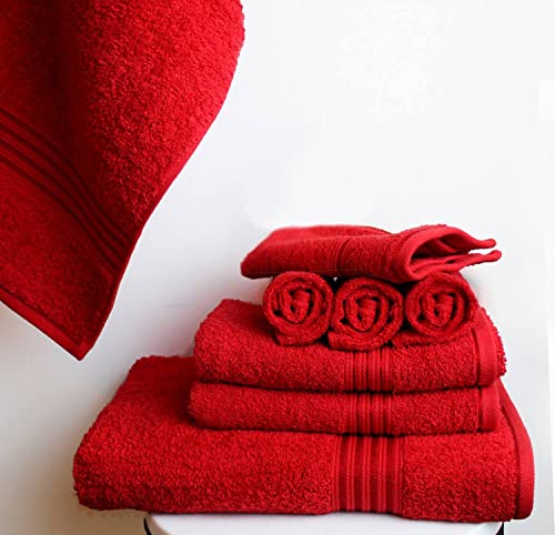 Hurbane Home 8 Piece Bathroom Set - 2 Bath Towels, 2 Hand Towels, 4 Wash Cloths - Ultra Soft Highly Absorbent Lightweight Bathroom Towels - Cotton Towels Bathroom Decor (Red) #TOP3