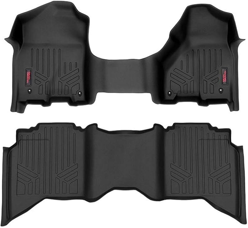 Rough Country All Weather Floor Mats Set for Dodge Ram 1500 Crew/Mega-Cab (2012-2018) - Custom Fit Floor Armor, Waterproof, Easy Clean