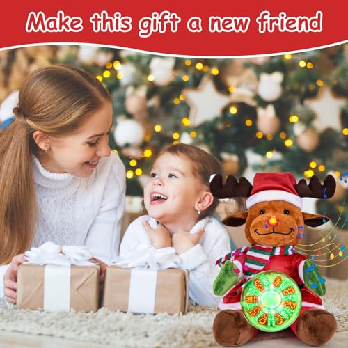 Joellfuner-Peluche-Chantante-de-Noel-Wapiti-de-Noel-avec-Enregistrement-Peluche-de-Noel-avec-Musique-et-Lumieres-Ornements-Peluche-de-Noel-Electronique-pour-Enfants-Elan-de-Noel-Assis Joellfuner Peluche Chantante de Noël, Wapiti de Noël avec Enregistrement, Peluche de Noël avec Musique et Lumières Ornements, Peluche de Noël Électronique pour Enfants (Elan de Noël - Assis) – Image 5