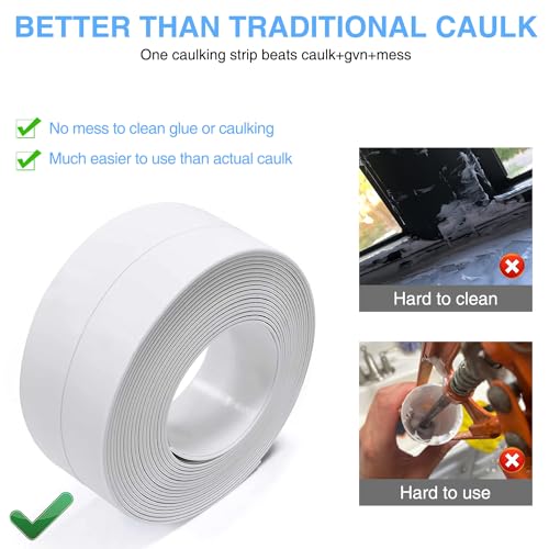 Image of Caulk Tape Bath & Kitchen Self Adhesive Caulking Tape Waterproof, Toilet Caulk Strip Bathtub Sealing Strip Shower Bathroom Tape Sealant, Traditional Caulking Replacement (White, 1.5 inch x10.5Ft)