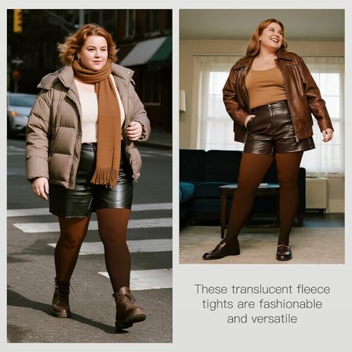 Image of Yilanmy Fleece Lined Tights Plus Size Fake Translucent Winter Warm Leggings for Women Control Top Thick Thermal Pantyhose