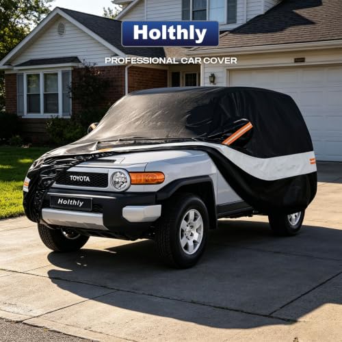 Image of 10 Layers SUV Car Cover Custom Fit for Toyota FJ Cruiser (2006-2017), Waterproof All Weather for Automobiles, Outdoor Full Cover Sun Dust Rain Protection with Cotton. Black