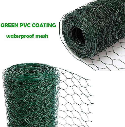 Sechskantgeflecht 25m - 50cm hoch - Gartenzaun Maschendraht - Maschenweite 25mm Drahtgitter Zaun - PVC-beschichtetes Grün Kaninchendraht Hasendraht Kleintier Volierendraht Tiergehege für Gartenzaun