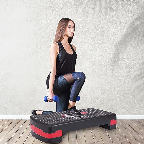 Wearslim® Escalador profesional de 2 niveles ajustables para ejercicio aeróbico, superficie texturizada antideslizante, plataforma de entrenamiento de fitness, color rojo (4 a 6 pulgadas)
