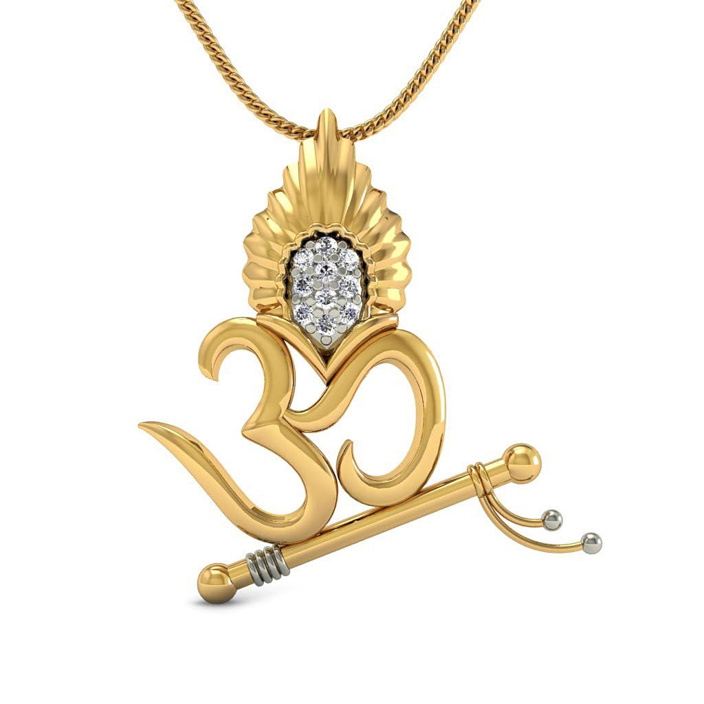 925 Sterling Silver Gold Plated Om Flute Pendant for Men & Women With Cable Chain | Pure Silver Religious Locket for Good Health & Wealth