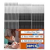 30 Pcs Tiny Detail Paint Brushes Set – Fine #0#00#000 Liner Brushes for Miniature, Model, Acrylic & Watercolor, Precision Craft Brushes for Easter Egg Painting, Spring DIY & Holiday Art