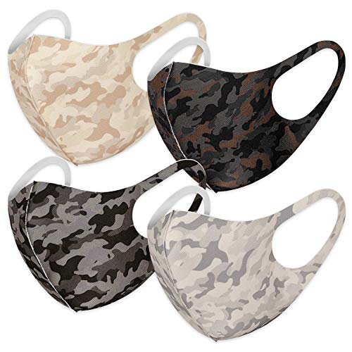Unisex Face Covering Protective Bandana Neck Gaiter Fashion Cloth Fabric Face Protection Earloop Reusable Washable (4 Pack Camo Mix)